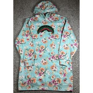 Sprayground Hoodie Pullover Floral Aqua Size Small Oversized‎ Sweatshirt Rare